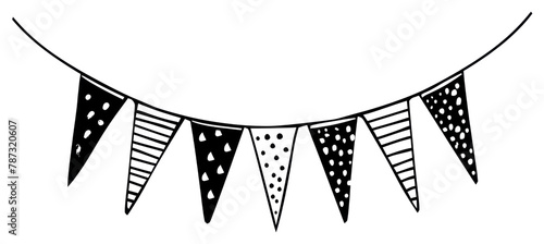 PNG Divider doodle birthday party flag pattern white black. photo
