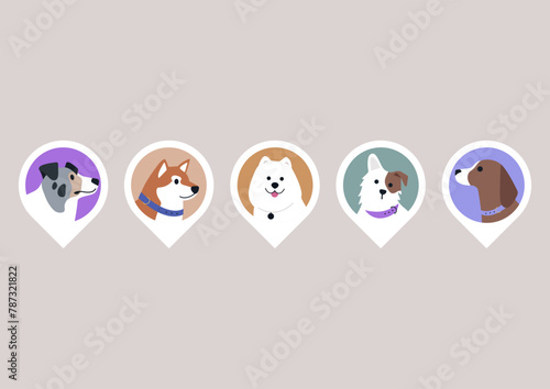 A collection of dog avatars, showcasing a variety of pedigreed puppies