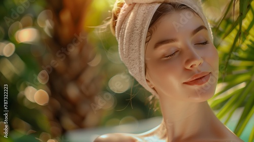 portrait of beautiful woman relaxin at spa photo