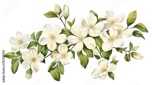 PNG  Vintage drawing jasmine flowers plant white white background. photo