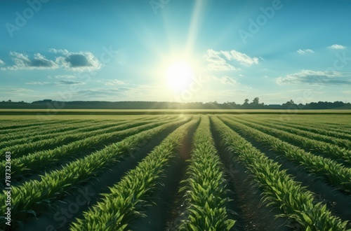 crop field with the sun behind it
