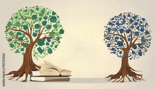 Two trees with books in between them photo
