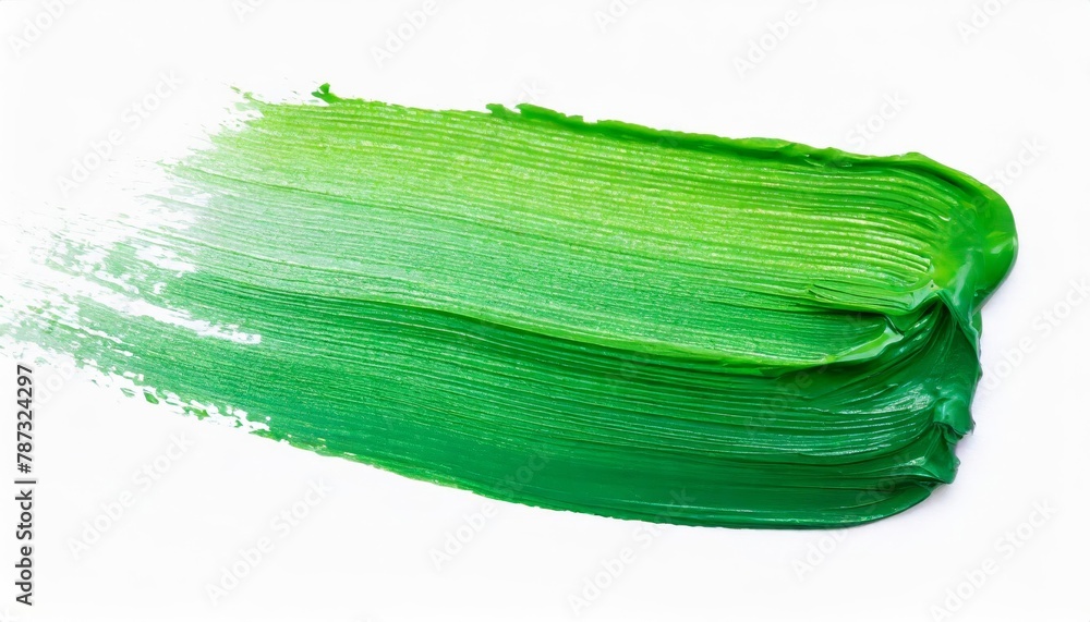 Fototapeta premium Vibrant green paint stroke on white background