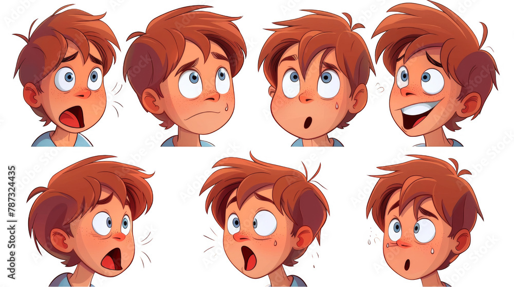 a cartoon boy with different expressions. transparent background png a cartoon boy with different expressions. transparent background png