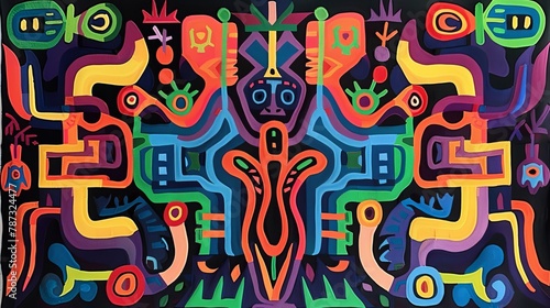 colorful molas pattern, several layers of different-coloured cloth are sewn together, background, 16:9 photo