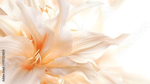 Close up white beige lily flower natural floral background pastel color with copy space Natural beauty blossoming lily flower Peony blooms vertical flowery image celebrate nature post : Generative AI