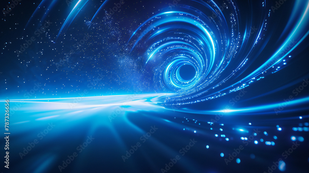 Neon swirl Curve blue line light effect Abstract ring background with glowing swirling background