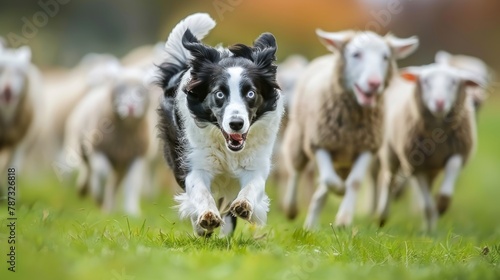 Energetic border collie pup showing herding skills in lush field  known for intelligence
