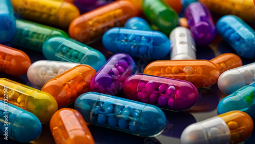 Cluster of Hope: A Group of Colorful Antibiotic Pill Capsules Symbolizing Modern Healthcare and Medical Advancements