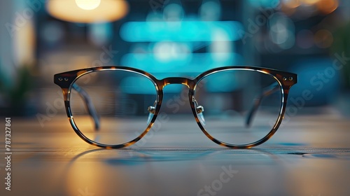 Glasses in an optical store. Selective focus.