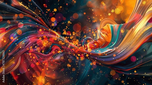 Swirling ribbons of vivid abstract explosions dance across a sizzling hot thermal backdrop. photo