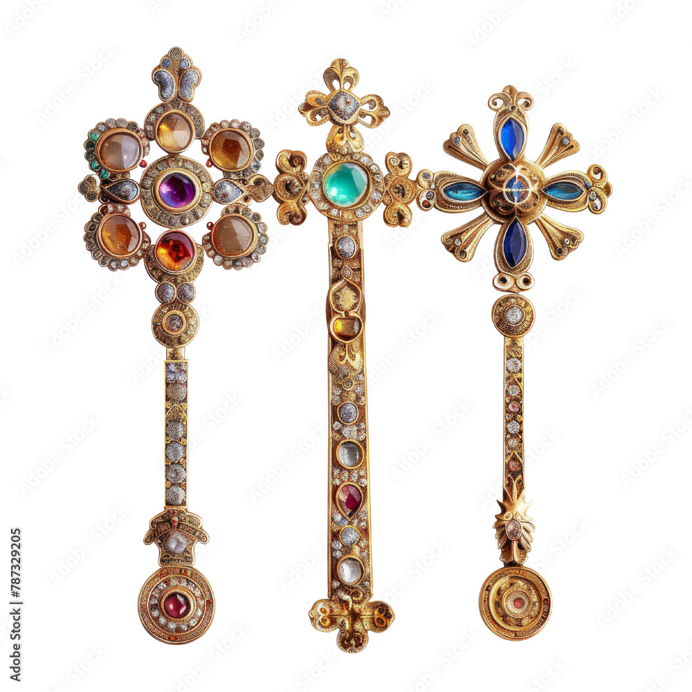 Episcopal Crosiers of Byzentine Art isolated on transparent png. Episcopal Crosiers of Byzentine Art isolated on transparent png.