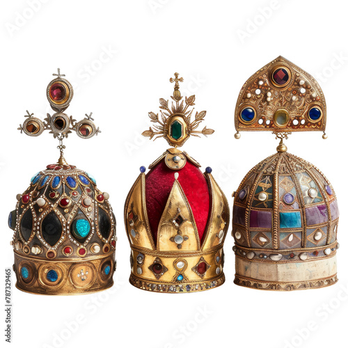 Episcopal Mitres of Byzentine Art isolated on transparent png. photo