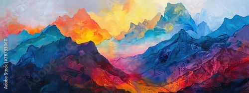 Painting beautiful mountains drawing. Selective focus. photo