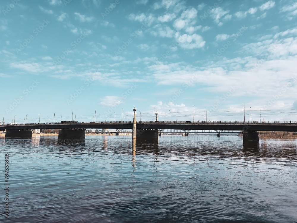 Cityscape of Riga, Latvia, with Stunning Architecture and Magnificent Bridge Over the Daugava River, Reflecting the Charm and Beauty of this Vibrant European Capital.