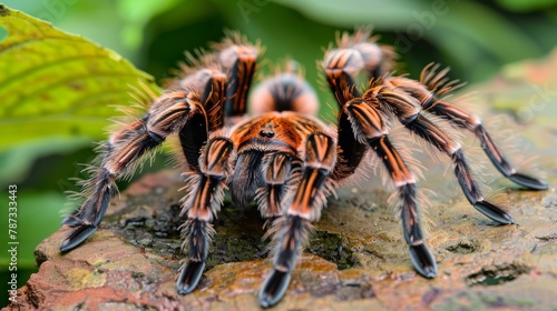 Detailed macro capture of a tarantula in its natural habitat, showcasing intricate spider details