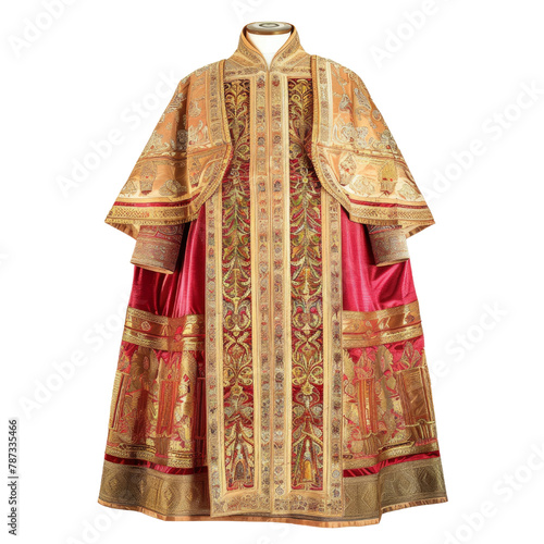 Liturgical Vestment of Byzentine Art isolated on transparent png.