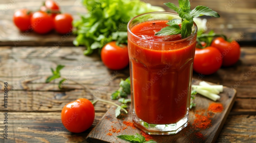 Tomato Juice Glass on Cutting Board Tomato Juice Glass on Cutting Board