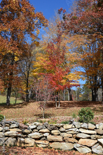 Rock Fence and Autumn Foliage