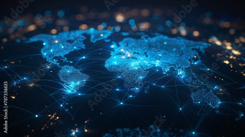 Digital Communication Network Over World Map