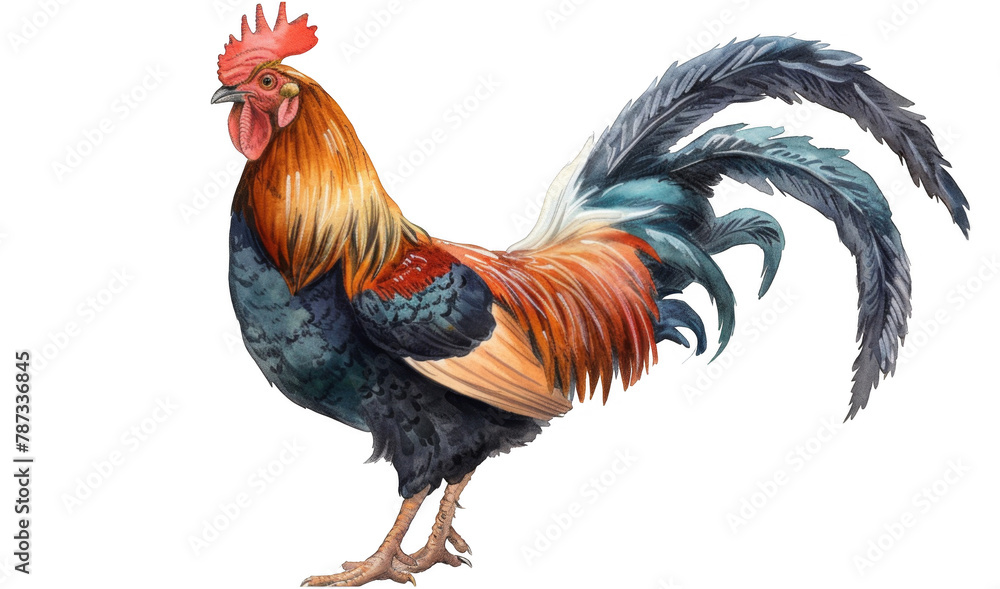 a rooster with a red head and tail. transparent background png