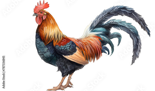 a rooster with a red head and tail. transparent background png photo