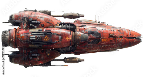 a red and black space ship with a turret. transparent background png © LUPACO PNG
