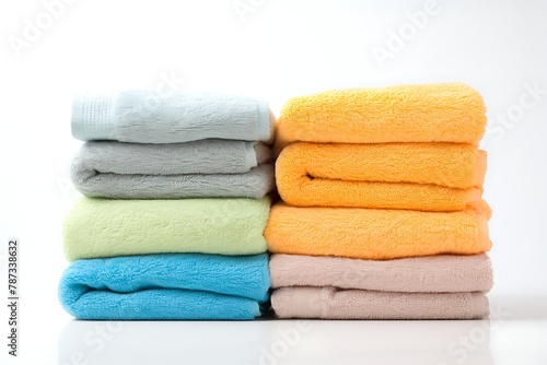 Stack of colorful towels isolated on white background