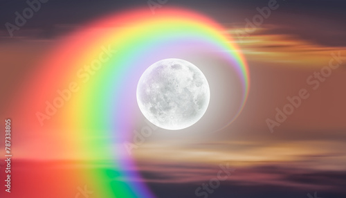 Full moon with rainbow in the background "Elements of this image furnished by NASA"