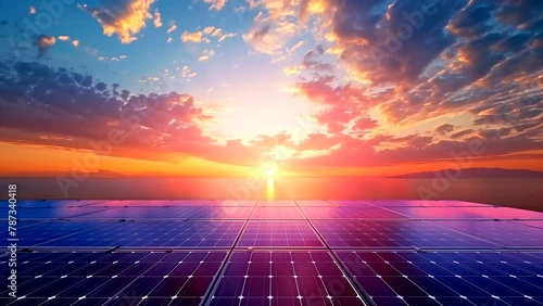 Solar Panels in the afternoon at sunset. seamless looping 4k time-lapse animation video background  photo