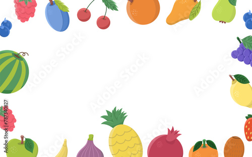 Rectangular frame with different fruits in flat style on a white background. Vector, can be edited