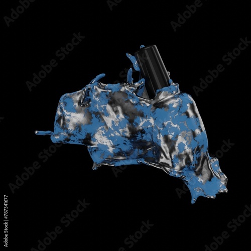 Incredibly creative presentation of a bottle of gel polish splashed with different colors of paint. 3D Render