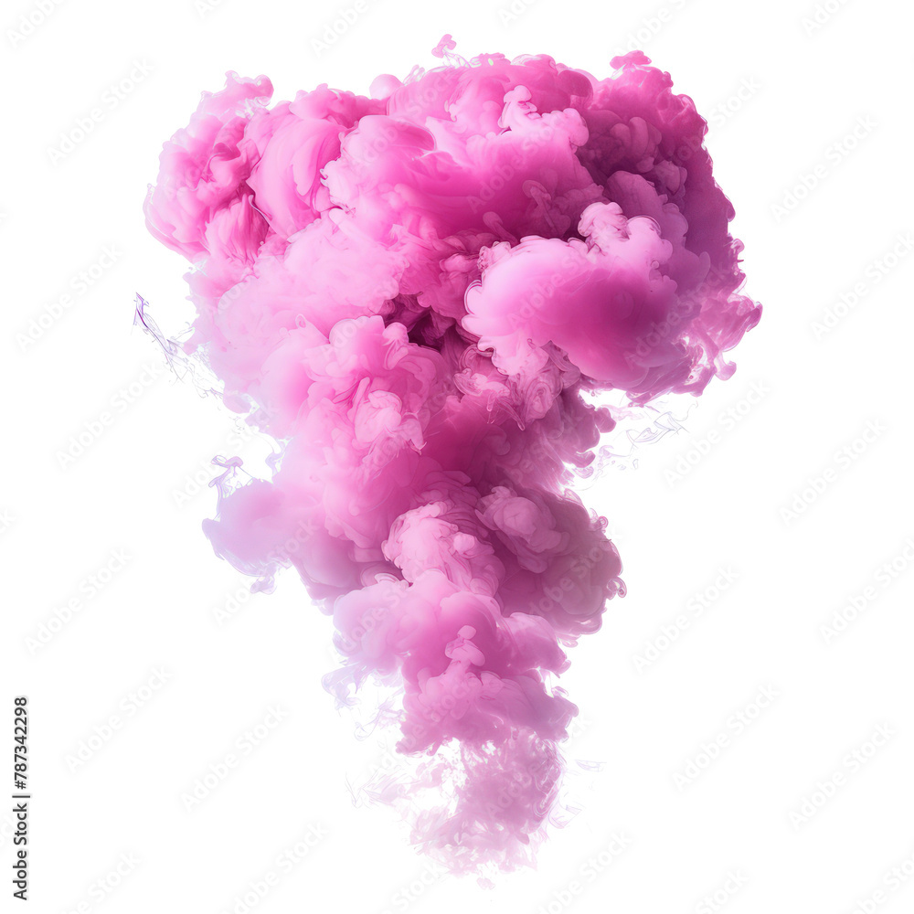 transparent pink smoke paint cloud explosion powder splash isolated on background PNG vertical