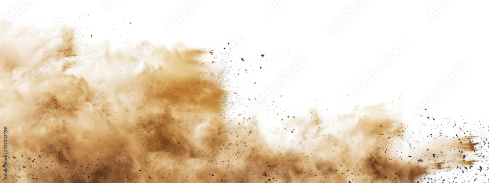 sandstorm sand dust cloud flying small particles isolated in transparent background, PNG