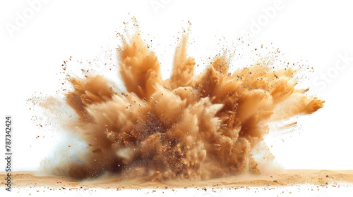 golden sand explosion isolated on transparent background, abstract sand cloud fly wave in the air © id512