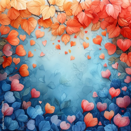 Enchanted valentines day background with a kaleidoscope of colorful heart-shaped petals © MiraCle72