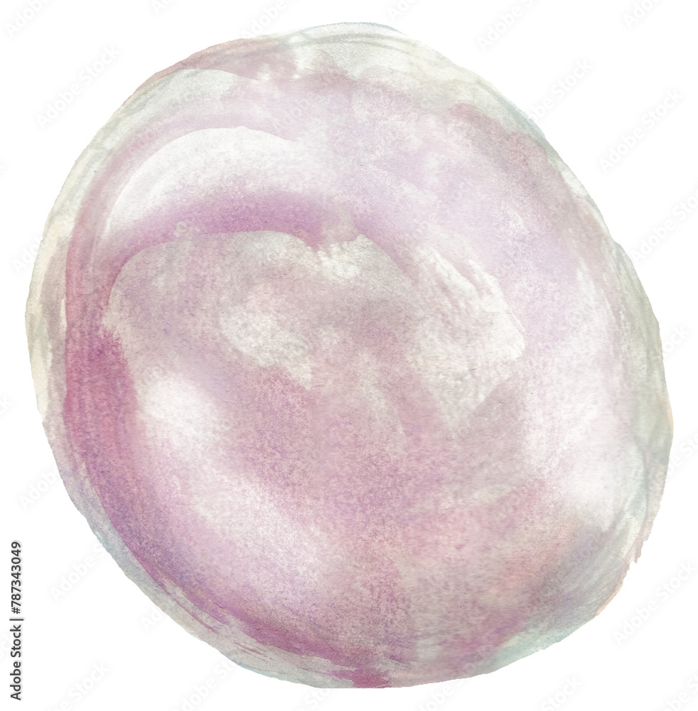 Watercolor pearl isolated on transparent background. Hand-drawn light pinkish bluish circle Watercolor pearl isolated on transparent background. Hand-drawn light pinkish bluish circle