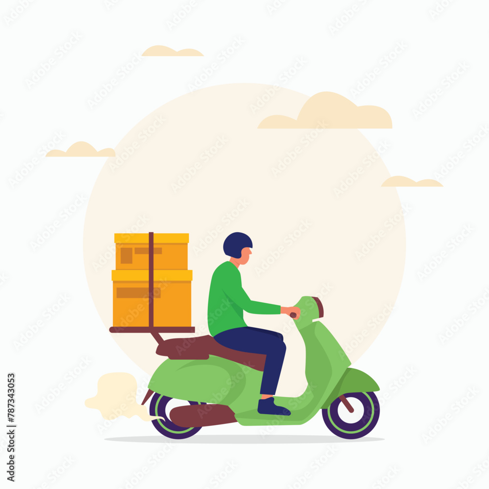 Delivery service with cardboard boxes concept flat illustration