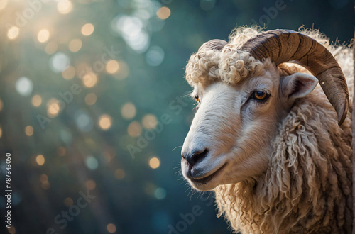 Sheep head on bokeh background, Bakra Eid concept, sheep, eid ul adha background, background, ai generated photo