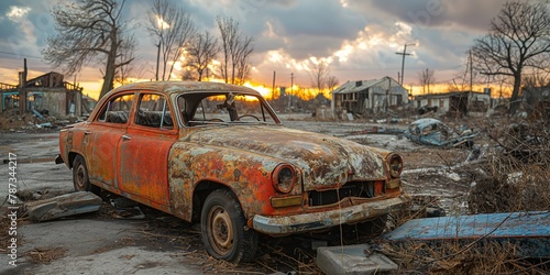 town coved with mud after big rain and floods, climate change crisis and extreme weather concept, Generative Ai