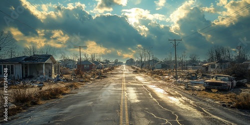 town coved with mud after big rain and floods, climate change crisis and extreme weather concept, Generative Ai