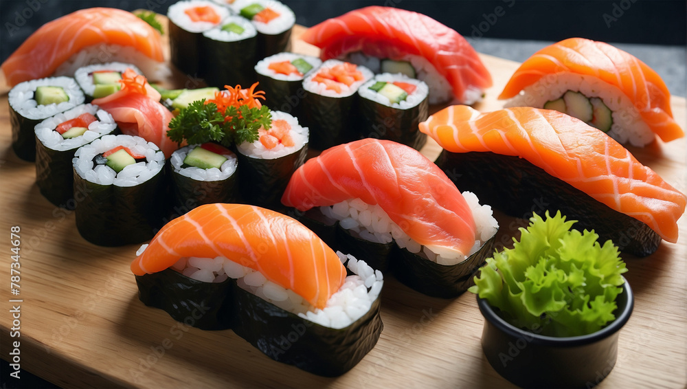 sushi rolls and nigiri sushi with salmon 7 sushi rolls and nigiri sushi with salmon 7