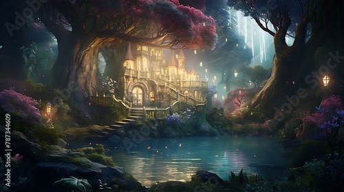 a digital artwork where a house transforms into an enchanted forest, with AI artists responsible for the magical transition photo