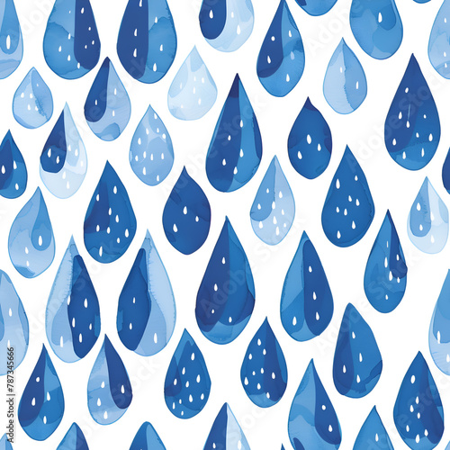 A blue and white pattern of raindrops. The blue drops are scattered throughout the white background  creating a sense of movement and fluidity. Generative AI