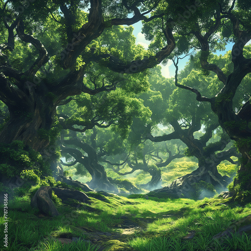 Majestic Ancient Fantasy Forest, green wild