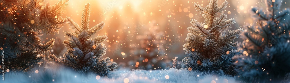 Snow covered pine trees gentle, light, white and green, AI Snow covered pine trees gentle, light, white and green, AI