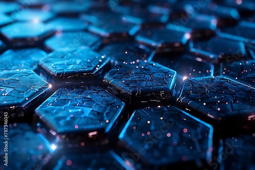 an image of a network of hexagonal shapes forming a futuristic, digital landscape.