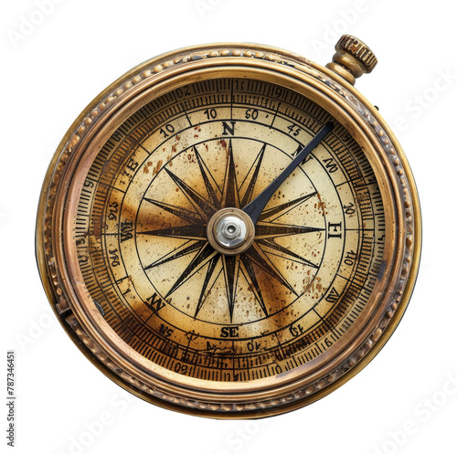 Antique brass compass isolated on transparent background