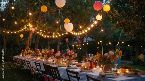 Festive Garden Dinner Party Under Twinkling String Lights
