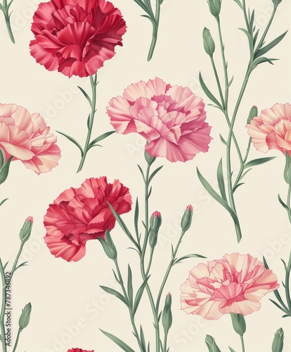 Mother s Day carnations. Mother s Day carnations pattern. Mother s Day seamless carnations pattern. Carnation illustration clipart